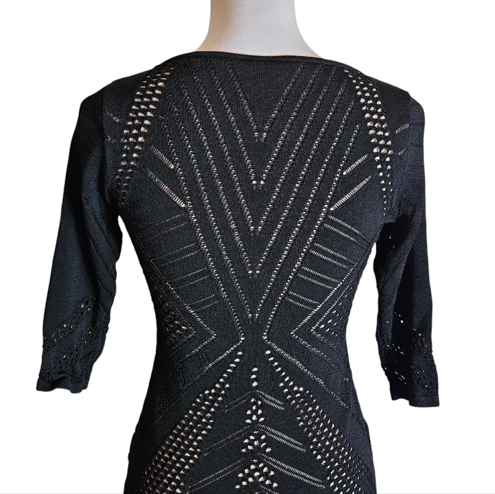 Calvin Klein Black Illusion Lace Bodycon Dress Size Petite Medium Geometric - Picture 9 of 16